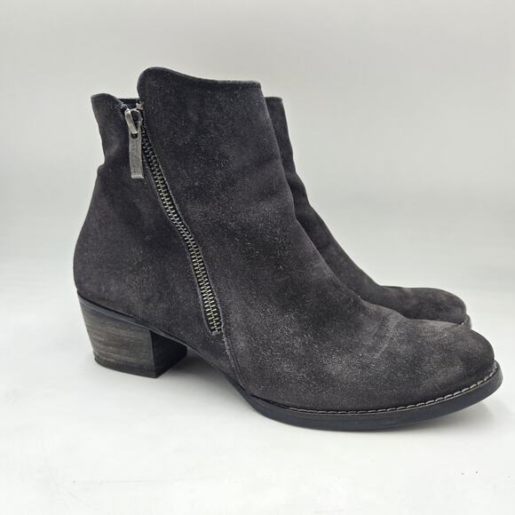 Paul Green Womens Allison Boot Size 7.5 Petrol Gray Suede Bootie Block Heel - Picture 1 of 8